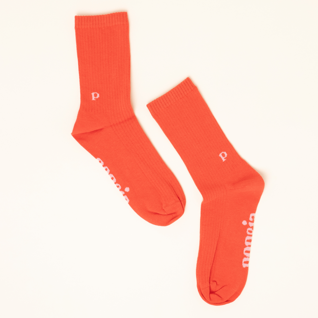 popeia - THE CASUAL Socken aus Bio - Baumwolle | Aperol Rot - ROSA ECK