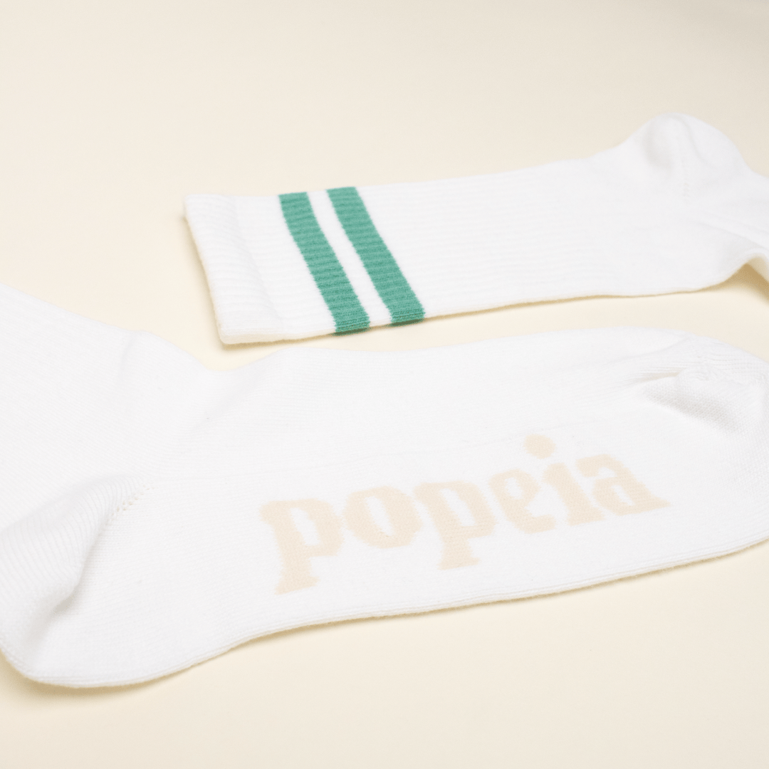 popeia - THE TENNIS Socken aus Bio - Baumwolle | Grüne Streifen - ROSA ECK