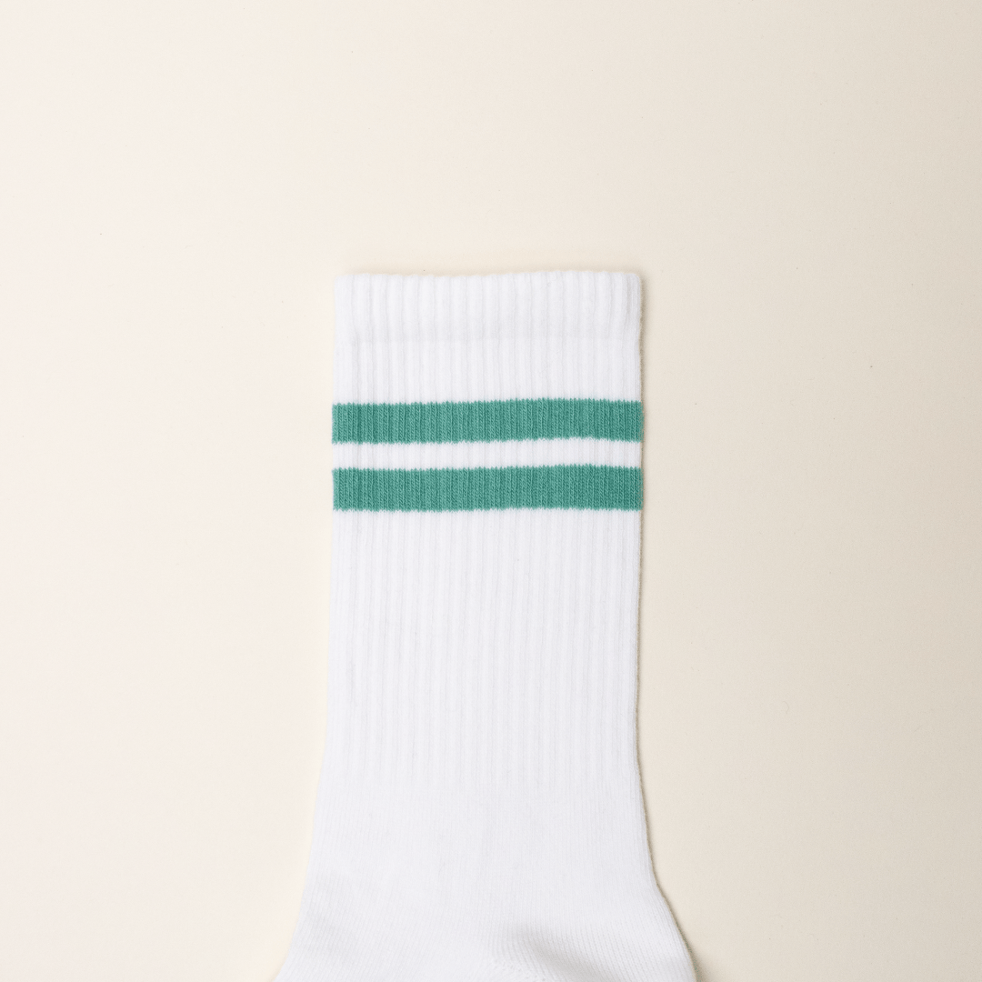 popeia - THE TENNIS Socken aus Bio - Baumwolle | Grüne Streifen - ROSA ECK