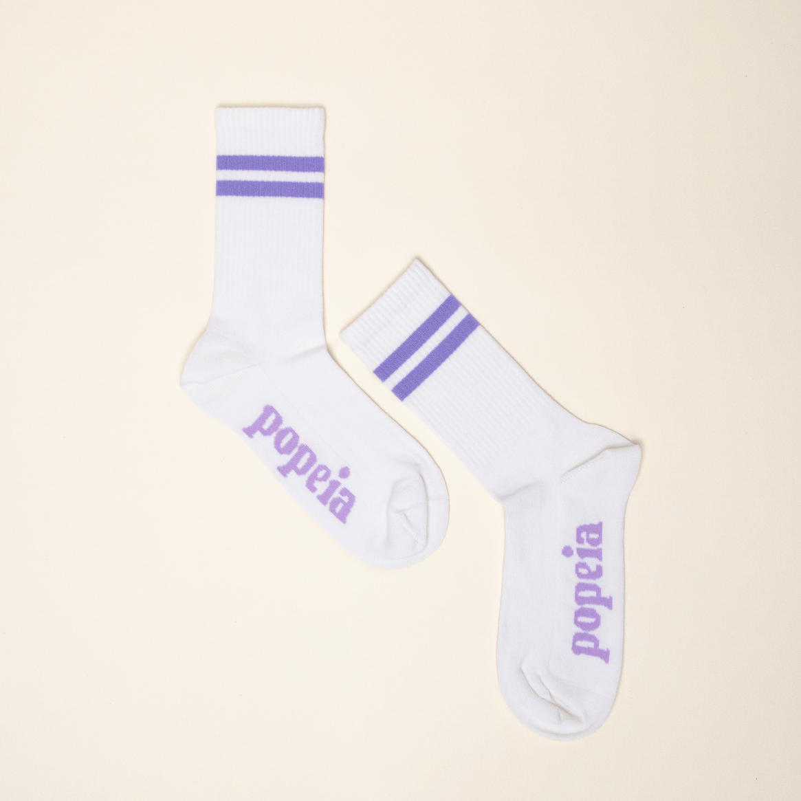 popeia - THE TENNIS Socken aus Bio - Baumwolle | Lila Streifen - ROSA ECK