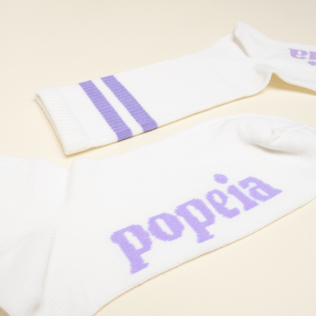 popeia - THE TENNIS Socken aus Bio - Baumwolle | Lila Streifen - ROSA ECK