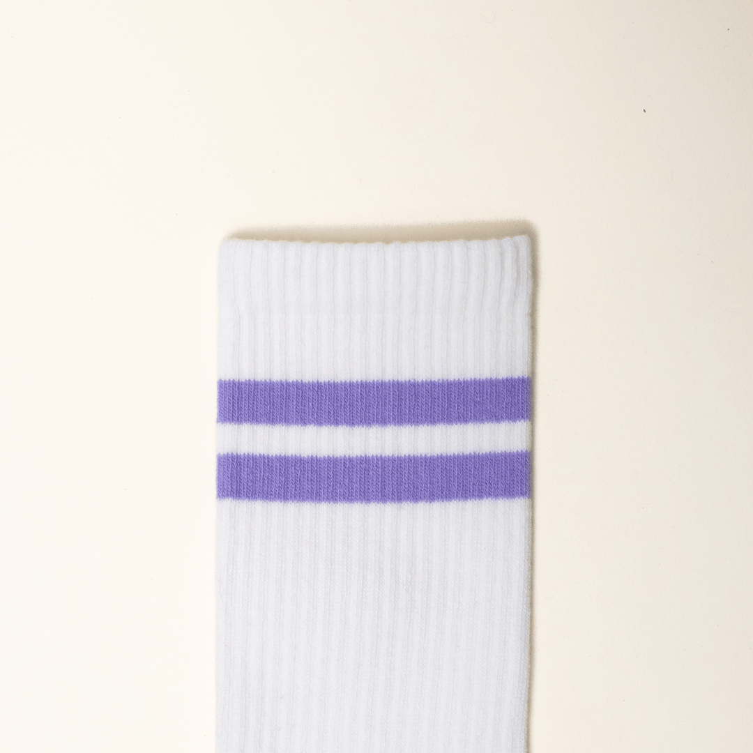 popeia - THE TENNIS Socken aus Bio - Baumwolle | Lila Streifen - ROSA ECK