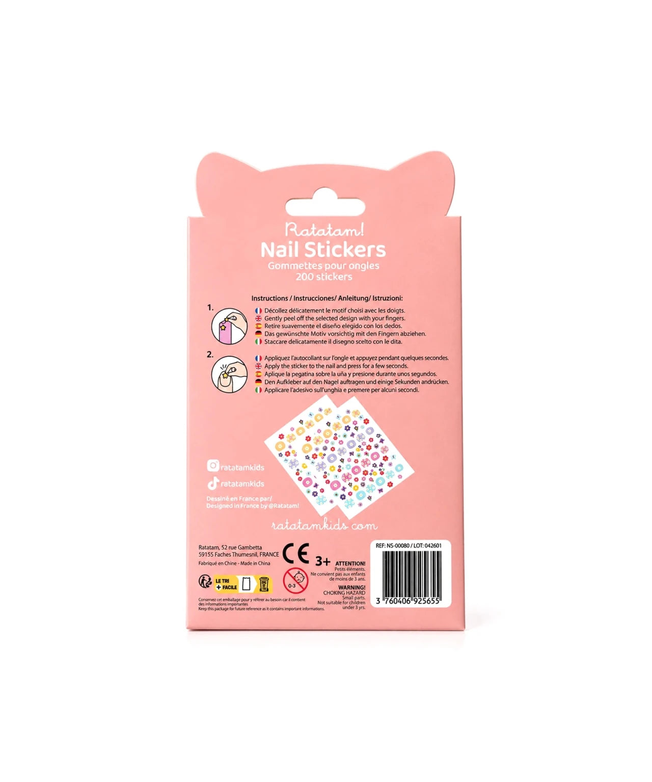 Ratatam - Kinder-Nagelsticker • Blumen - ROSA ECK