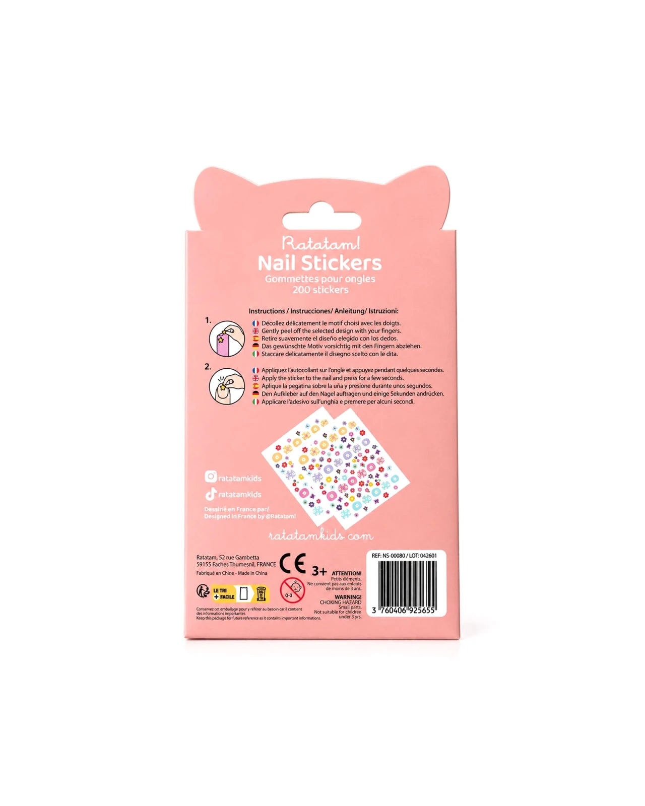 Ratatam - Kinder-Nagelsticker • Blumen - ROSA ECK