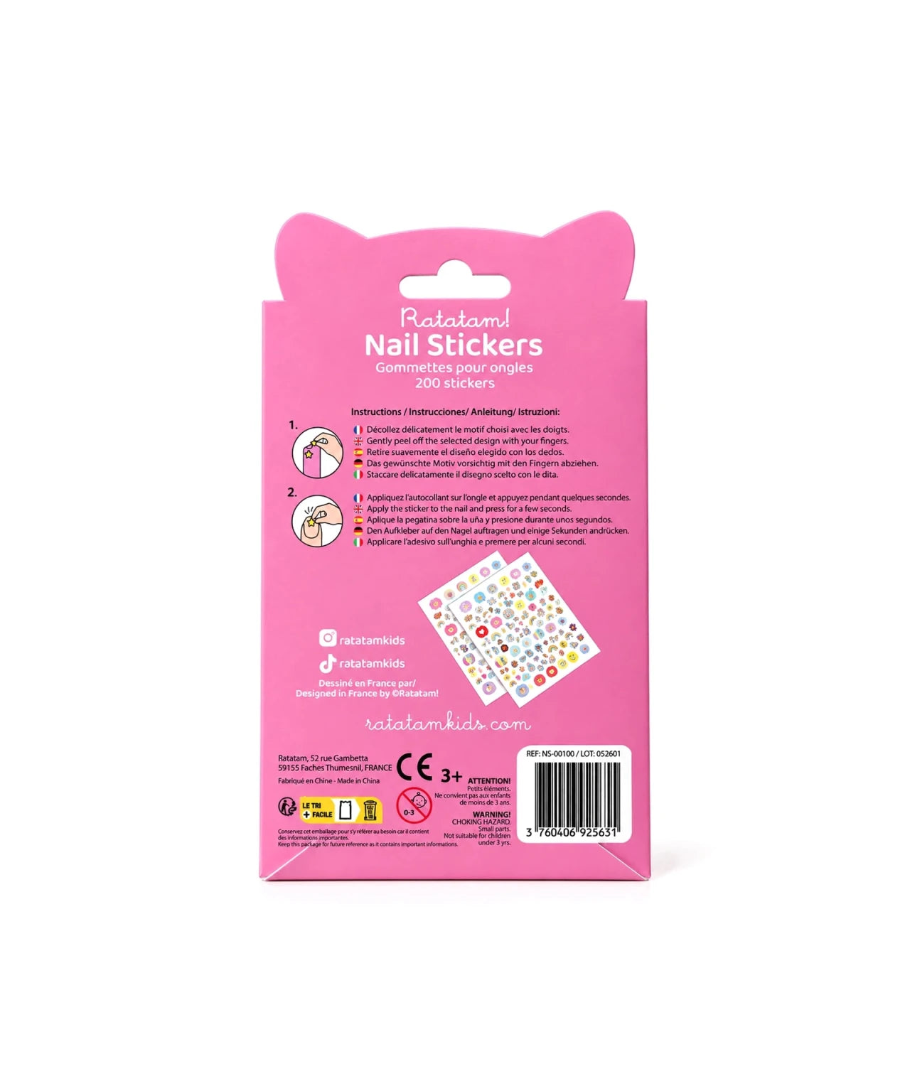 Ratatam - Kinder-Nagelsticker • Einhorn - ROSA ECK