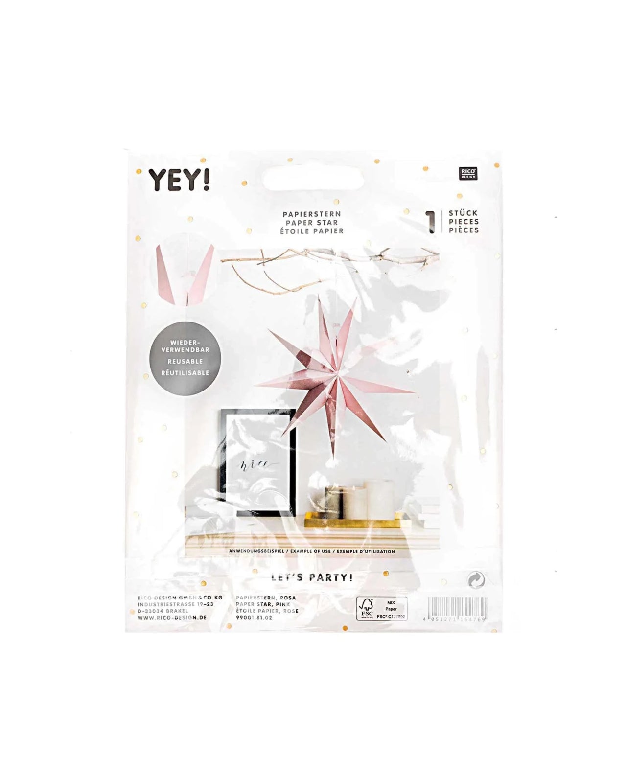 Rico Design - Papierstern Auffaltbar (⌀ 28 cm) • Rosa - Papierstern - ROSA ECK