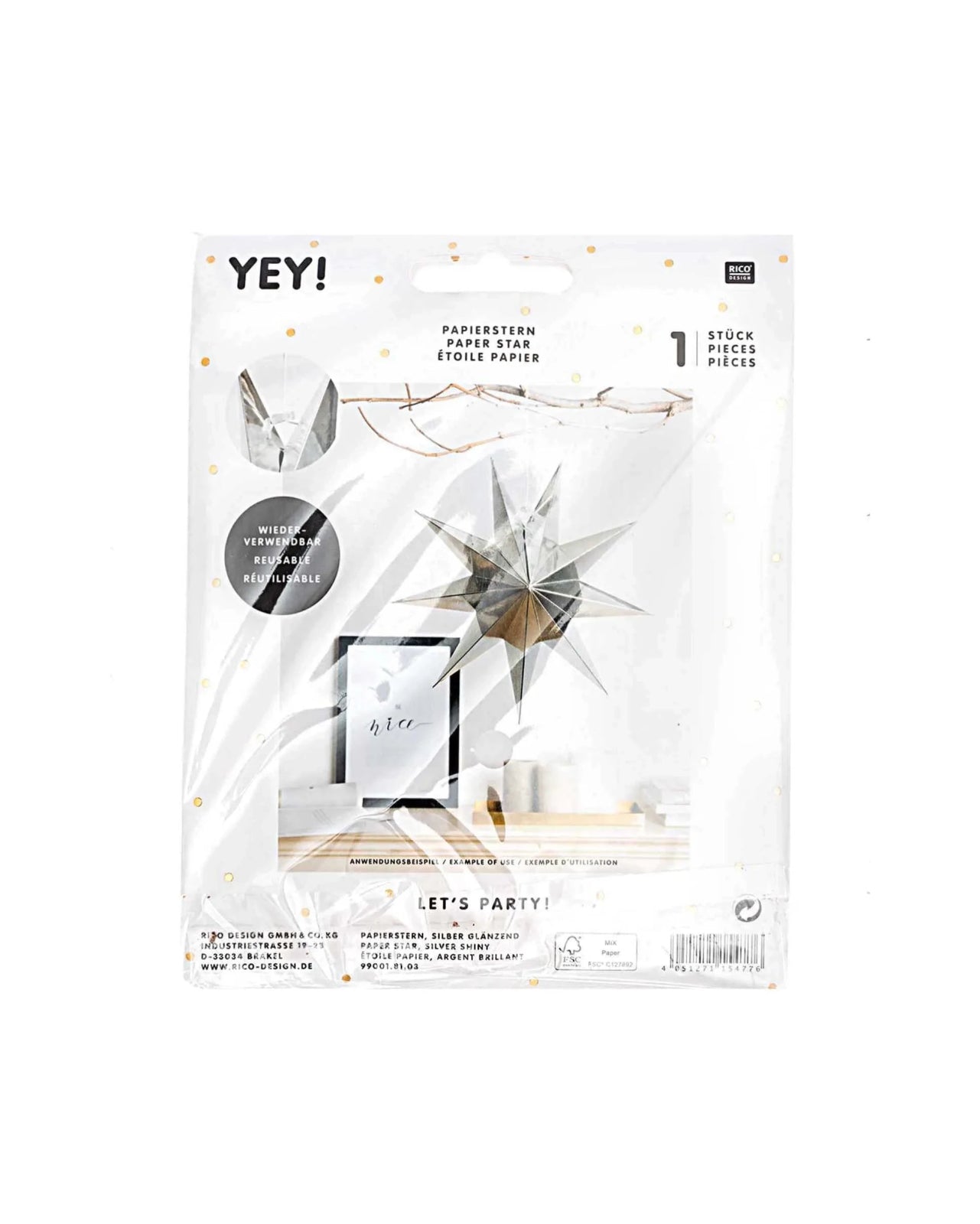 Rico Design - Papierstern Auffaltbar (⌀ 28 cm) • Silber Glänzend - Papierstern - ROSA ECK