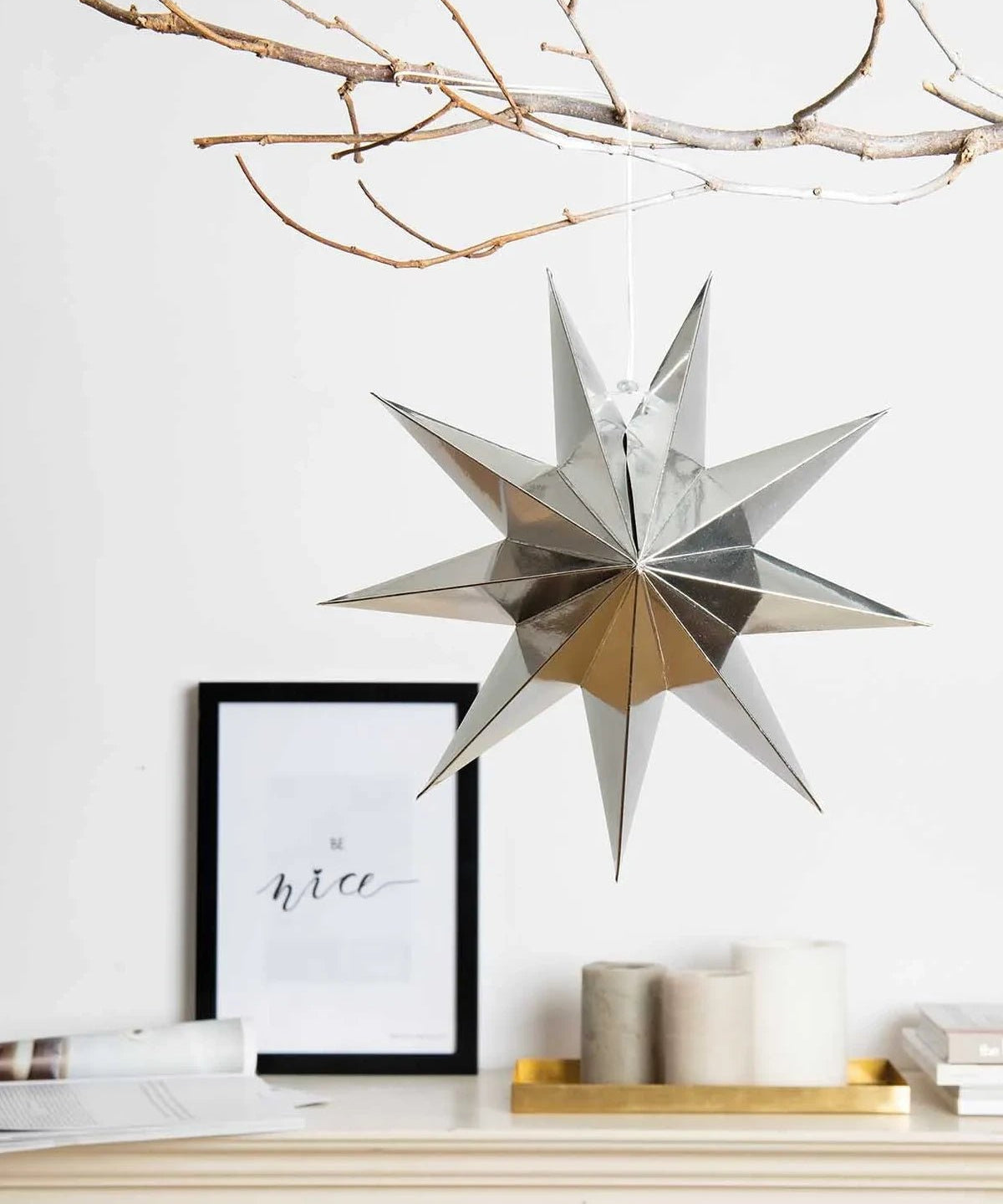 Rico Design - Papierstern Auffaltbar (⌀ 28 cm) • Silber Glänzend - Papierstern - ROSA ECK