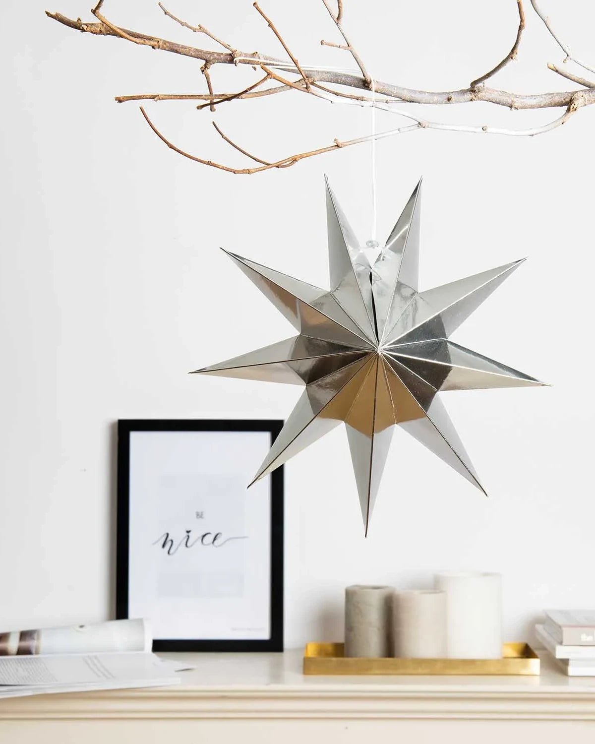 Rico Design - Papierstern Auffaltbar (⌀ 28 cm) • Silber Glänzend - Papierstern - ROSA ECK