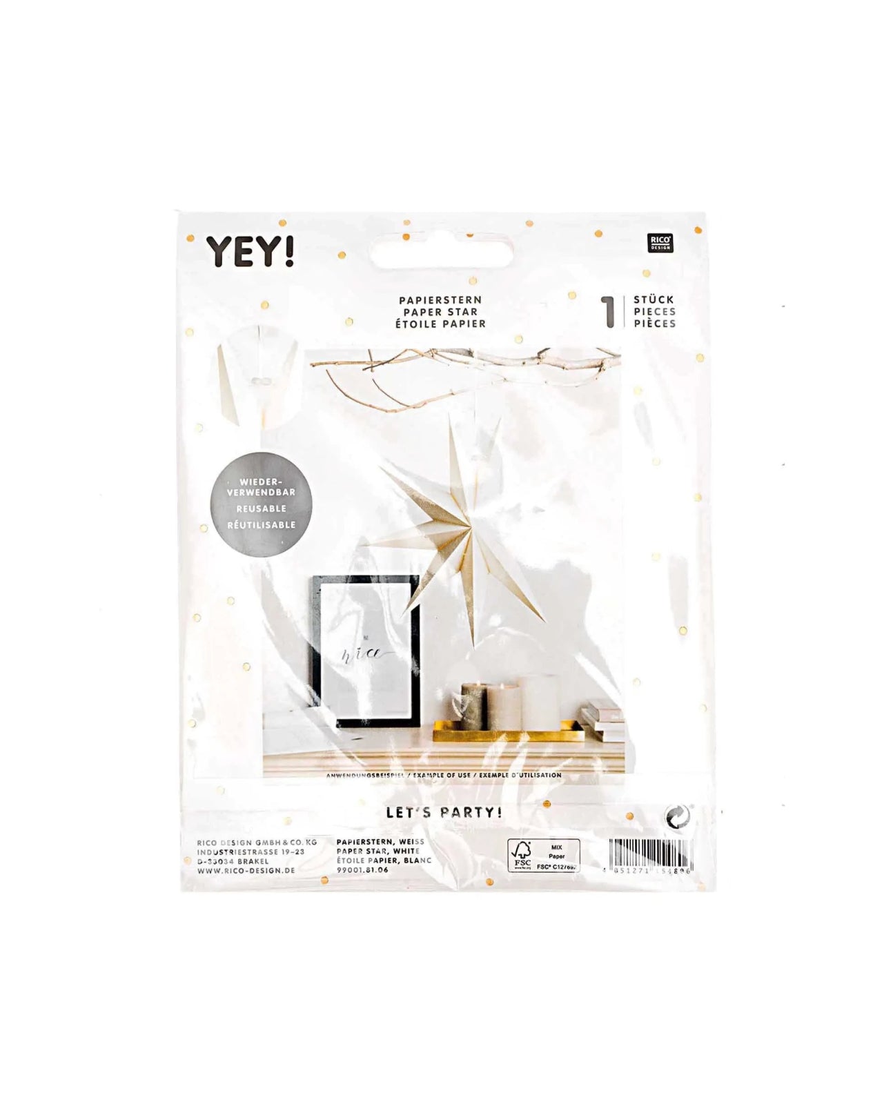 Rico Design - Papierstern Auffaltbar (⌀ 28 cm) • Weiß - Papierstern - ROSA ECK