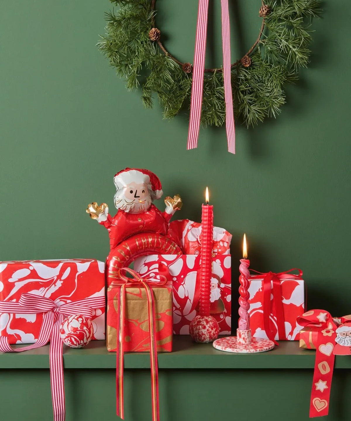 Rico Design - Porzellan Kerzenhalter Kugel • Rot - Weiß Marmoriert - Kerzenständer - ROSA ECK