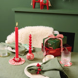 Rico Design - Porzellan Kerzenhalter Kugel • Rot - Weiß Marmoriert - Kerzenständer - ROSA ECK