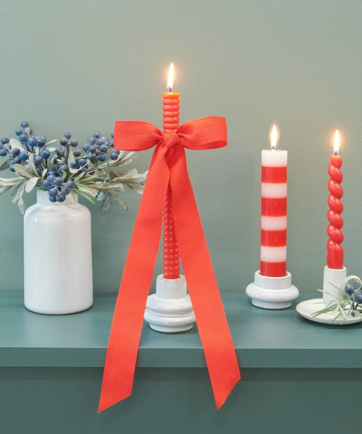 Rico Design - Stabkerze Gestreift • Weiß/Rot - Kerzen - ROSA ECK