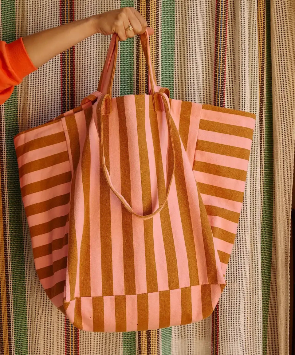 Rose in April - ELISA Einkaufstasche • Stripes Caramel/Strawberry - Tasche - ROSA ECK Concept Store