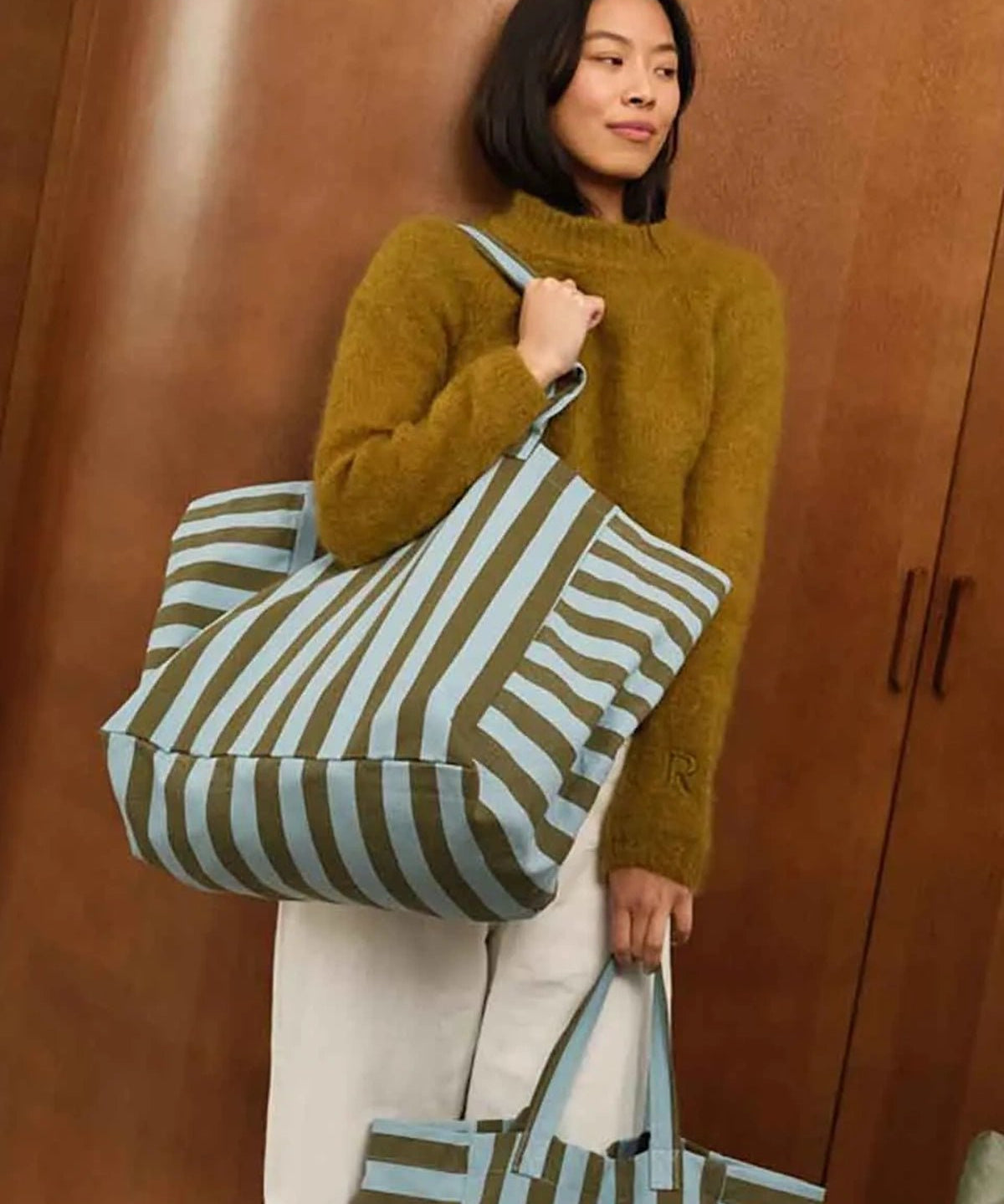 Rose in April - ELISA Einkaufstasche • Stripes Olive/Blue - Tasche - ROSA ECK