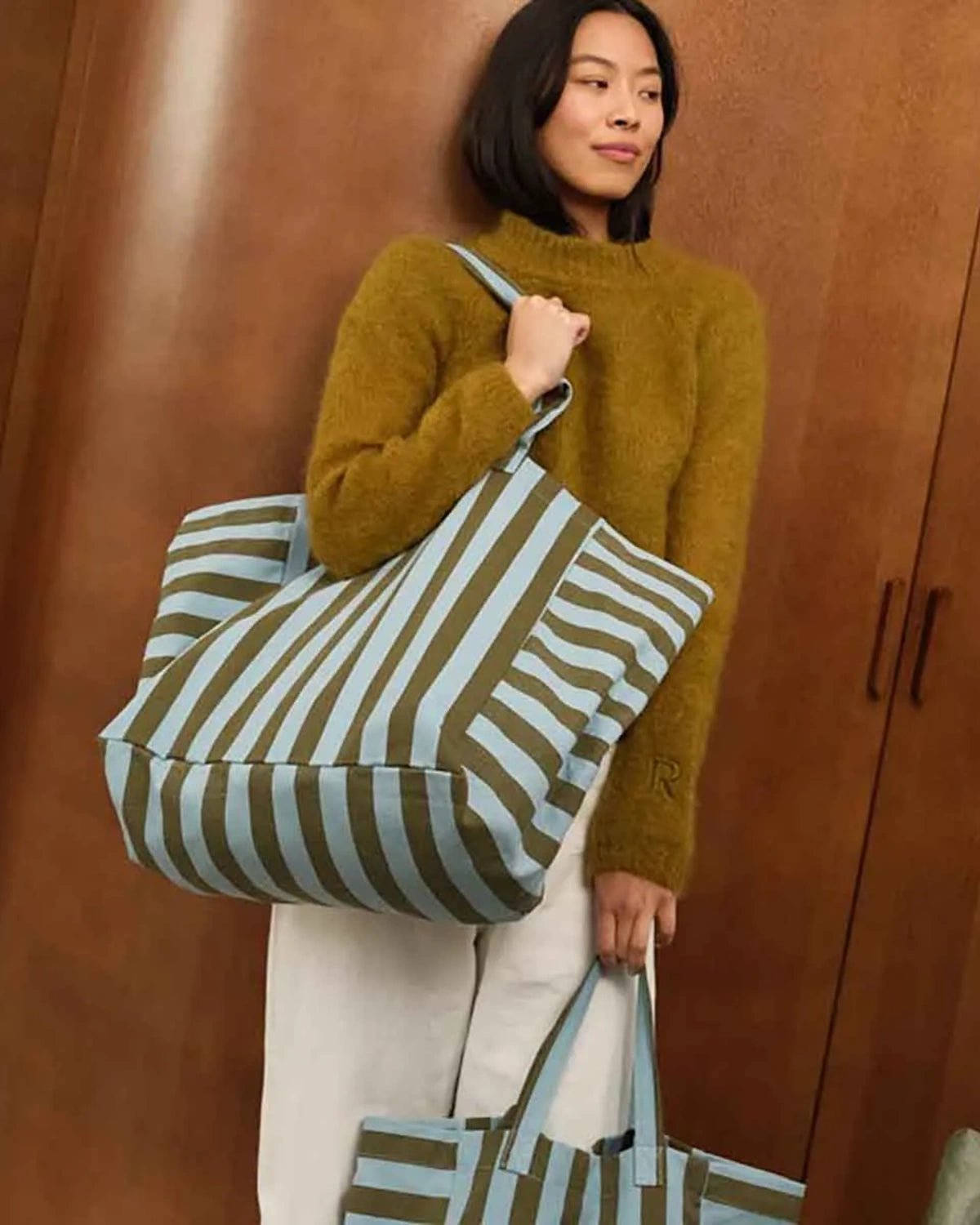 Rose in April - ELISA Einkaufstasche • Stripes Olive/Blue - Tasche - ROSA ECK