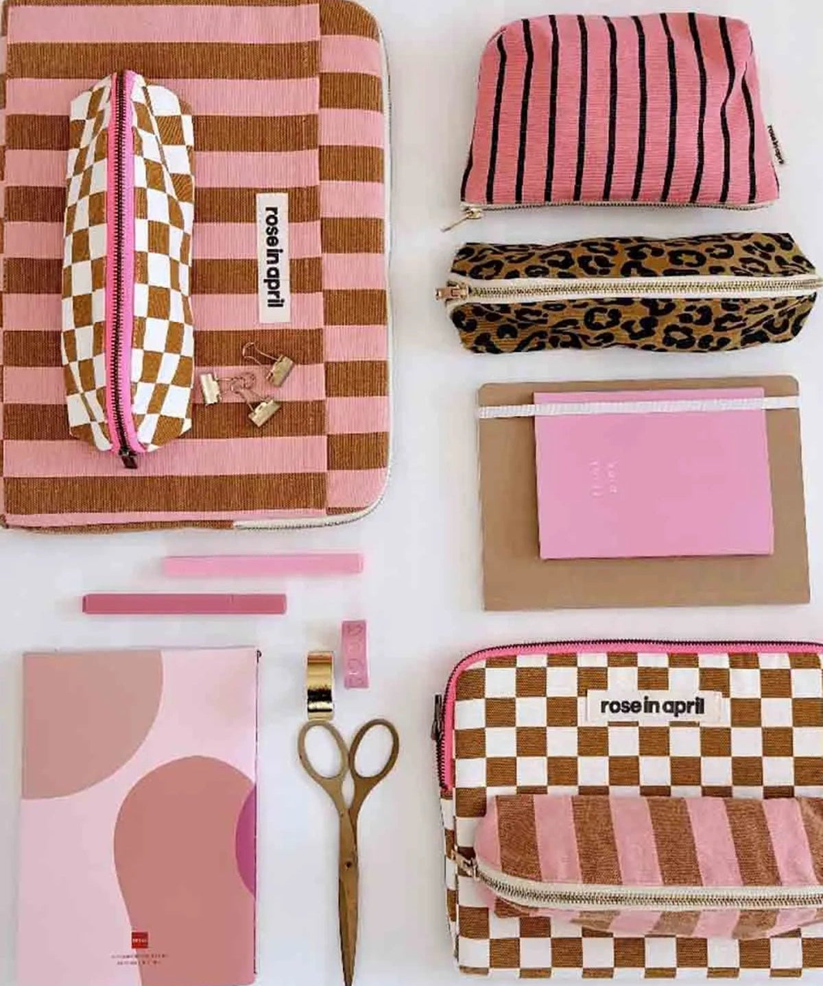 Rose in April - GASTON Federmäppchen • Stripes Caramel/Strawberry - Federmäppchen - ROSA ECK