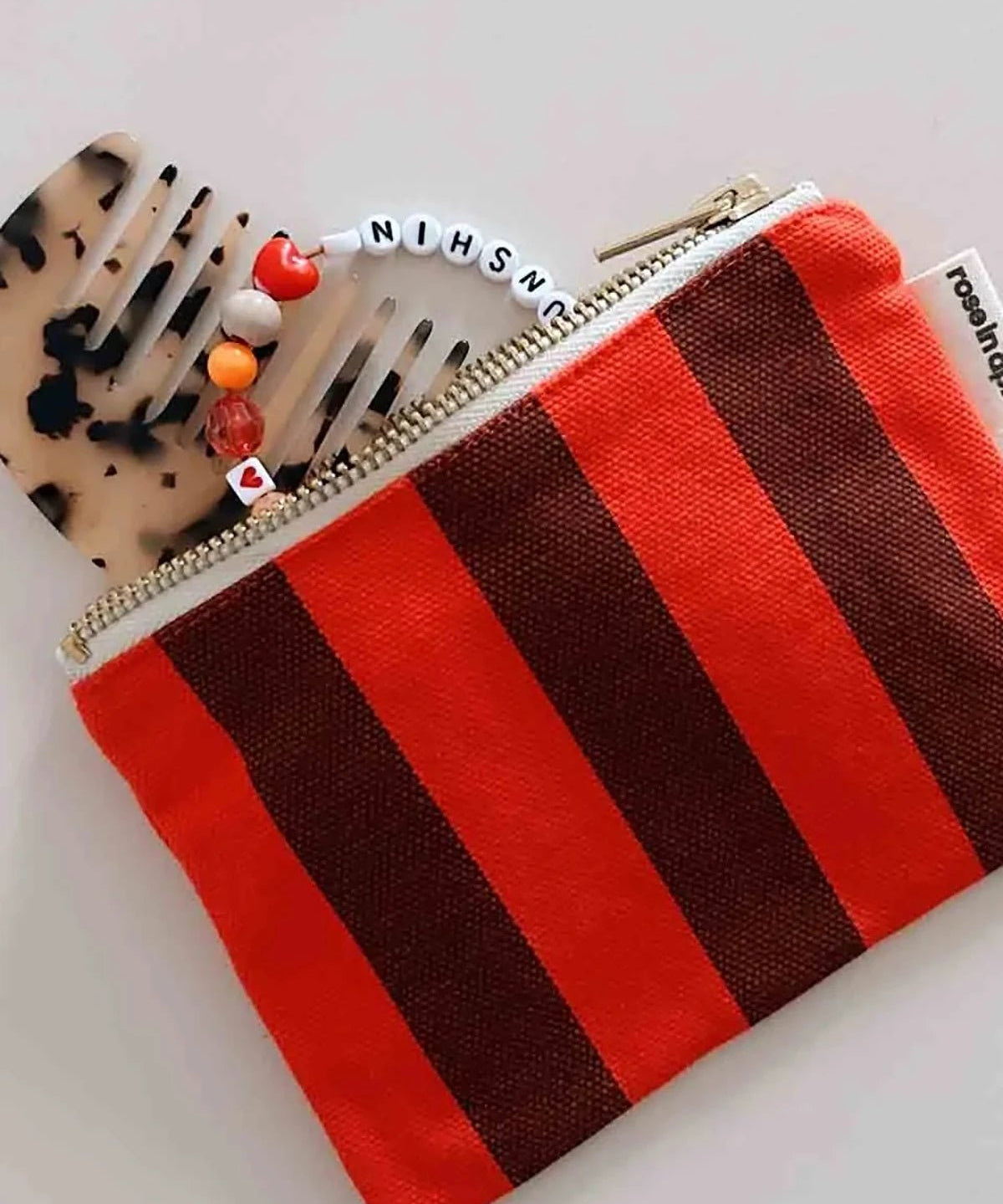 Rose in April - MARIE Geldbeutel • Stripes Brown/Tomato - ROSA ECK