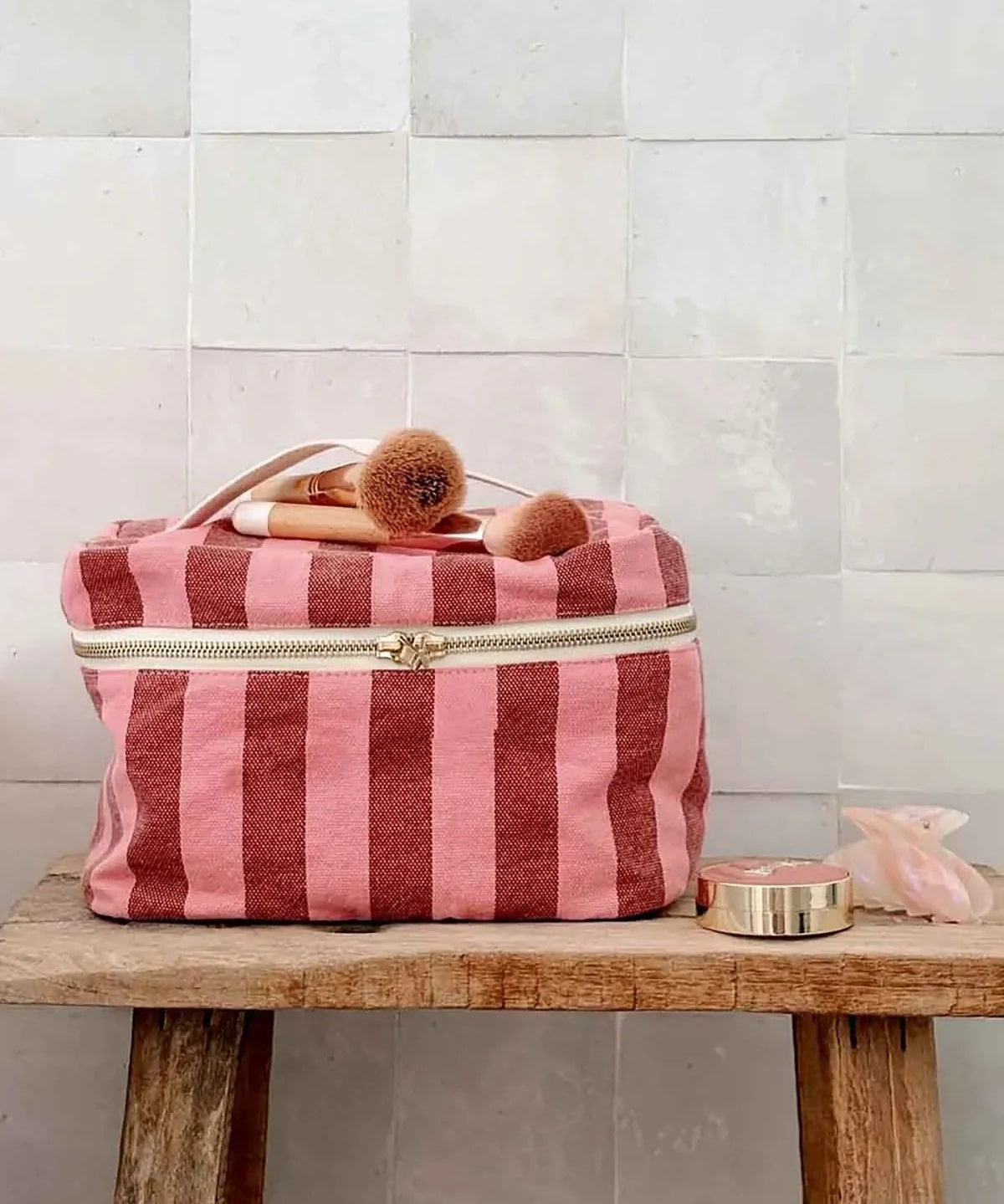 Rose in April - OONA Beautycase • Stripes Brick/Pink - ROSA ECK