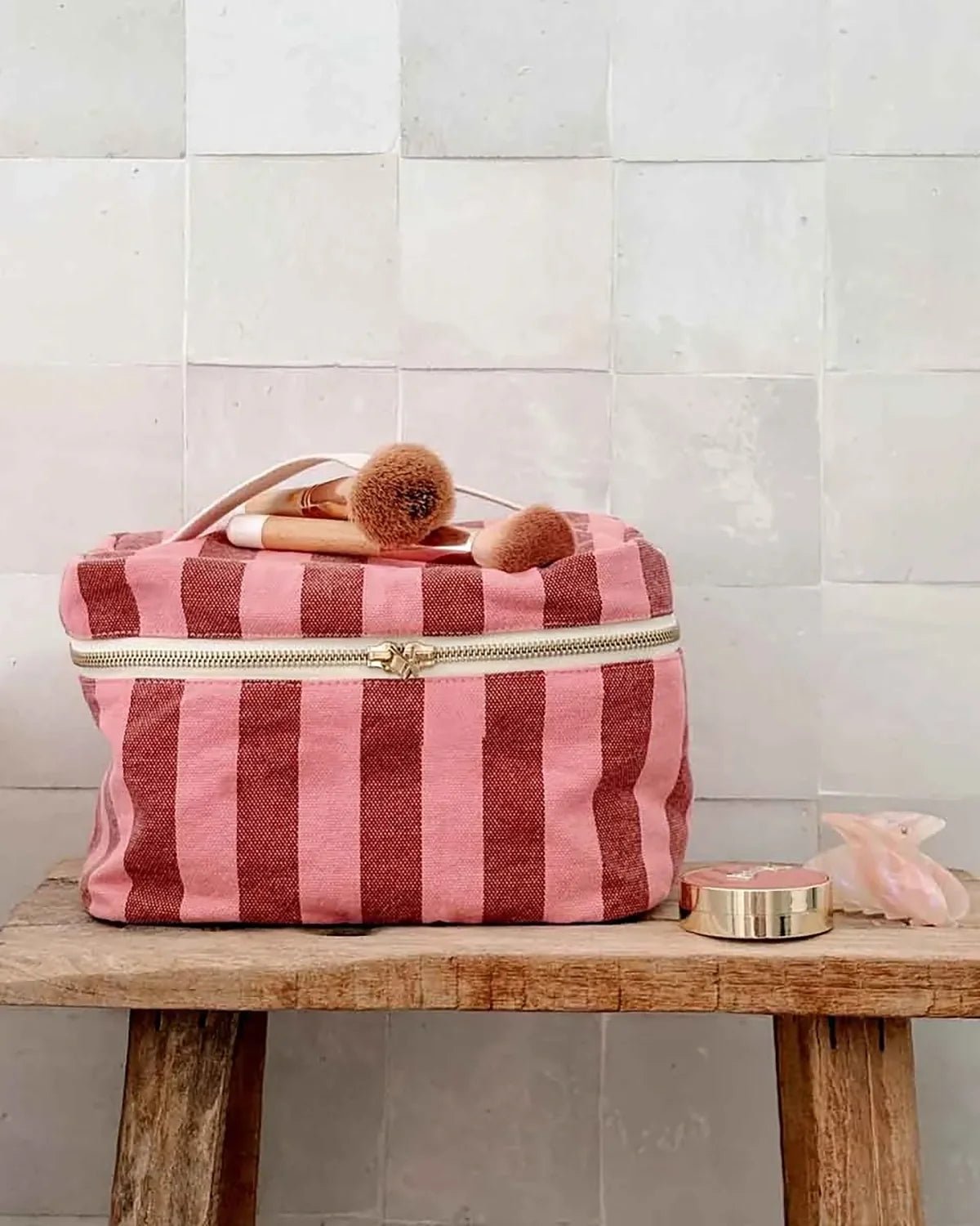 Rose in April - OONA Beautycase • Stripes Brick/Pink - ROSA ECK
