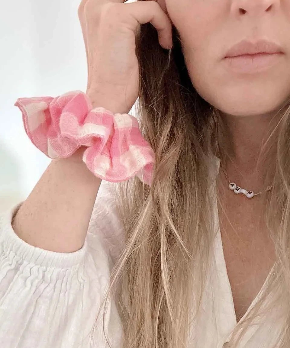 Rose in April - SCRUNCHIE Haargummi | Vichy Ecru - Neon Pink - ROSA ECK Concept Store
