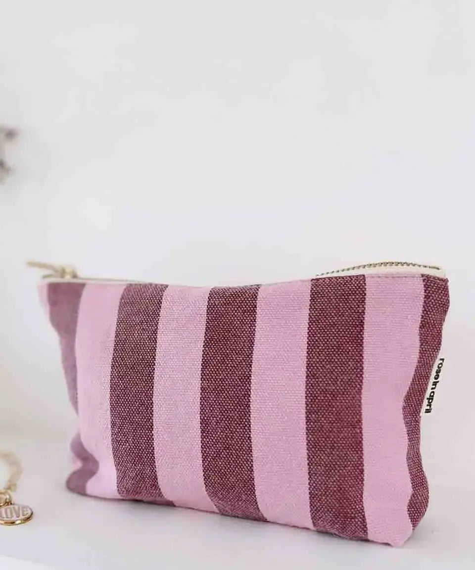 Rose in April - SOFIA Kleiner Kulturbeutel • Stripes Bordeaux/Bubble Pink - Beutel - ROSA ECK Concept Store