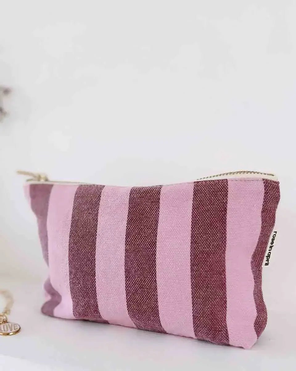 Rose in April - SOFIA Kleiner Kulturbeutel • Stripes Bordeaux/Bubble Pink - Beutel - ROSA ECK Concept Store