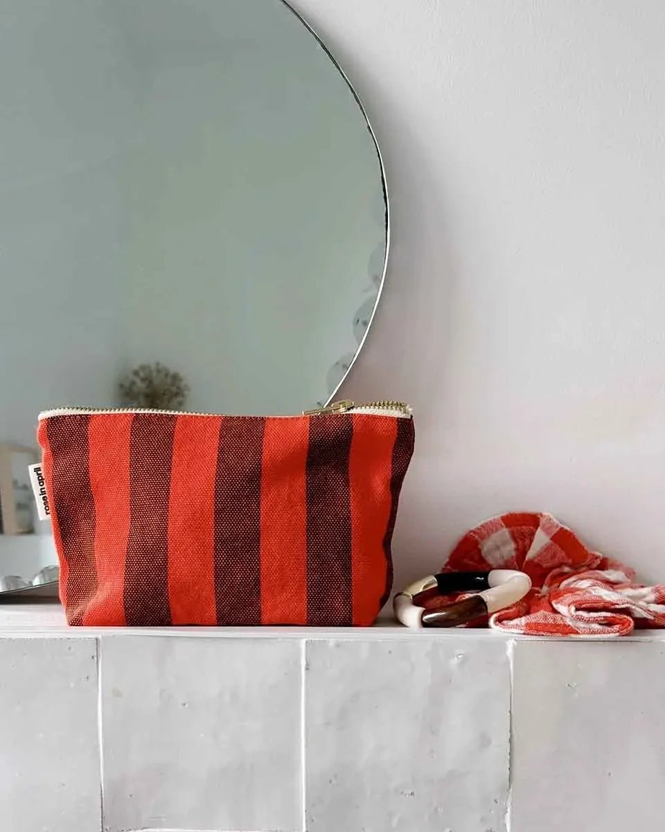 Rose in April - SOFIA Kleiner Kulturbeutel • Stripes Brown/Tomato - ROSA ECK