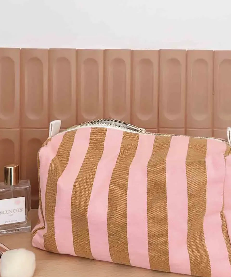 Rose in April - VIC Kulturbeutel • Stripes Caramel/Strawberry - Beutel - ROSA ECK Concept Store