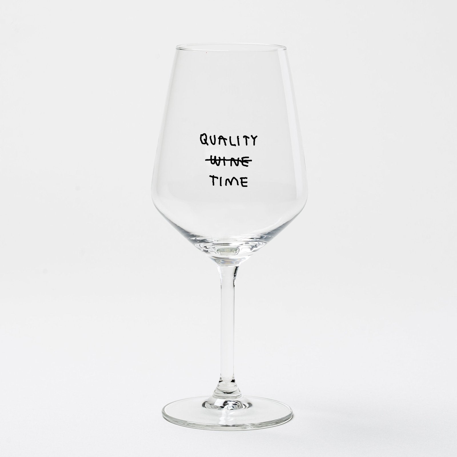 Weinglas mit Spruch „Quality Time“ – ganzes Stielglas