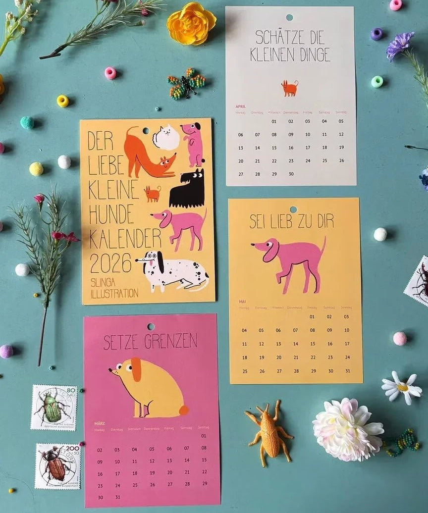 Slinga Illustration - Der Liebe Kleine Hunde Kalender (2026) - Kalender - ROSA ECK Concept Store