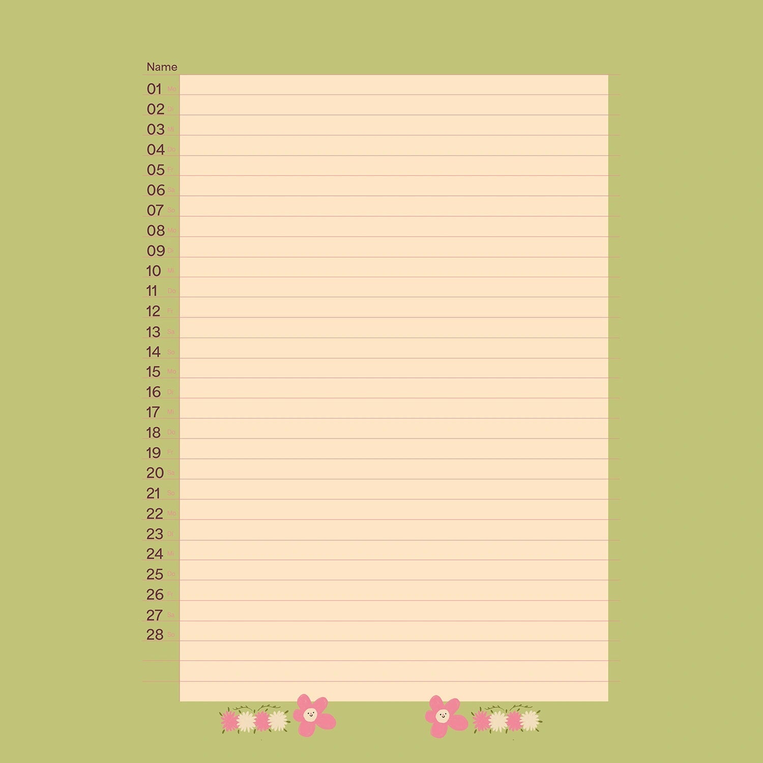 Slinga Illustration - Planer mit Platz Familienkalender (2027) - ROSA ECK