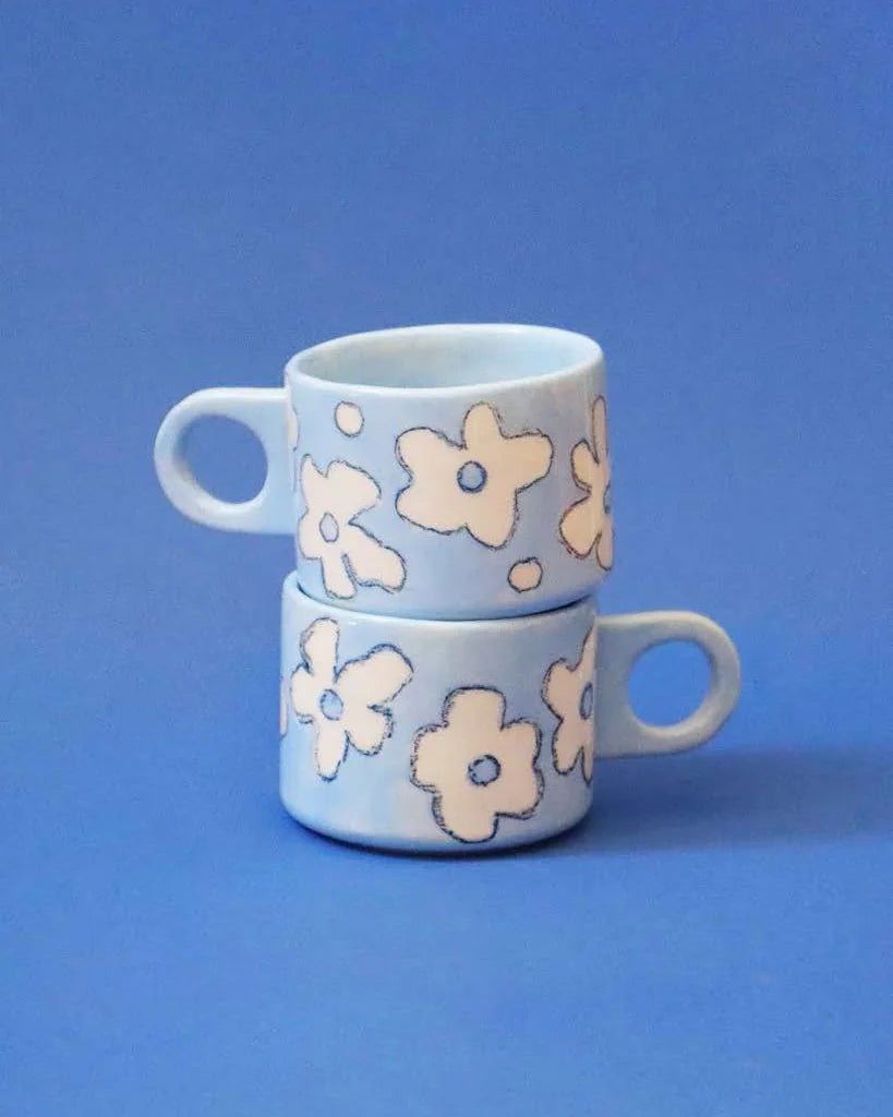 SOMANYBLOBS - FLOWERS Cappuccinotasse (150 ml) • Hellblau - ROSA ECK