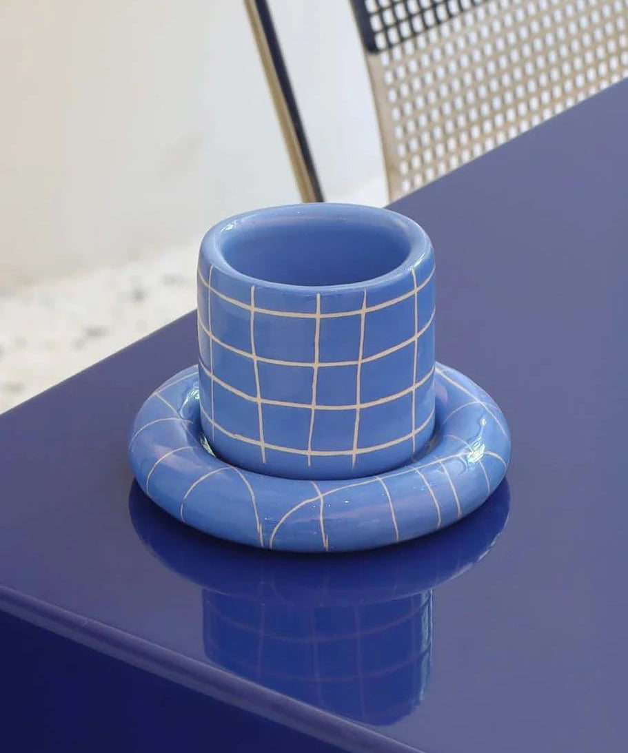 SOMANYBLOBS - GRID Espressobecher mit Untertasse (65 ml) • Hellblau - ROSA ECK