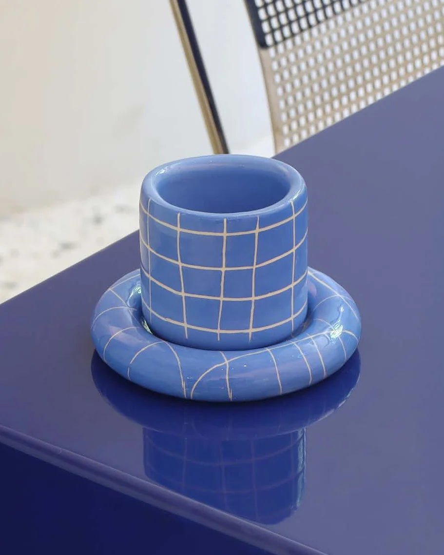 SOMANYBLOBS - GRID Espressobecher mit Untertasse (65 ml) • Hellblau - ROSA ECK