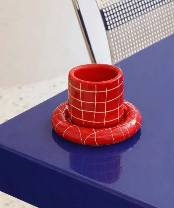 SOMANYBLOBS - GRID Espressobecher mit Untertasse (65 ml) • Rot - ROSA ECK