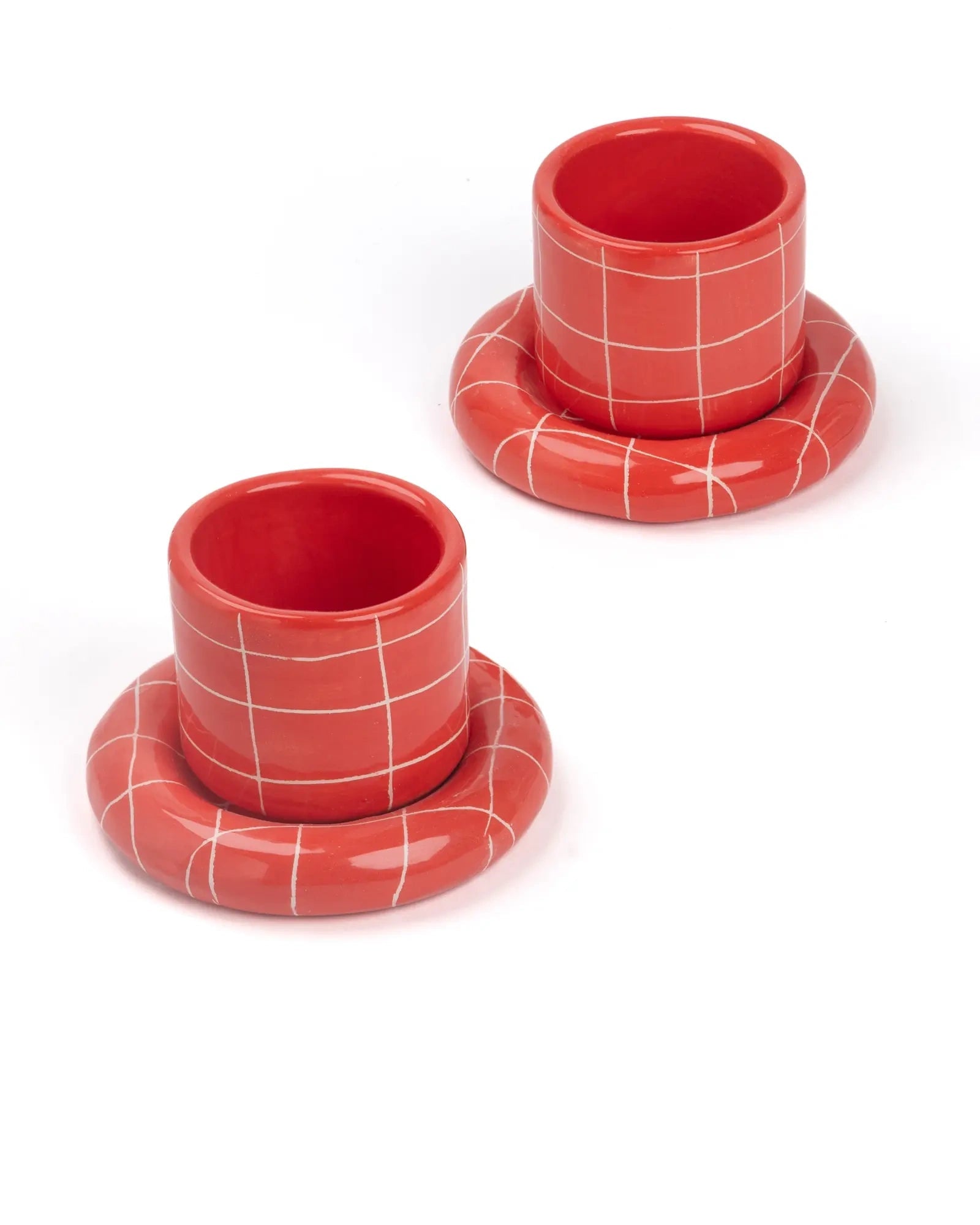 SOMANYBLOBS - GRID Espressobecher mit Untertasse (65 ml) • Rot - ROSA ECK