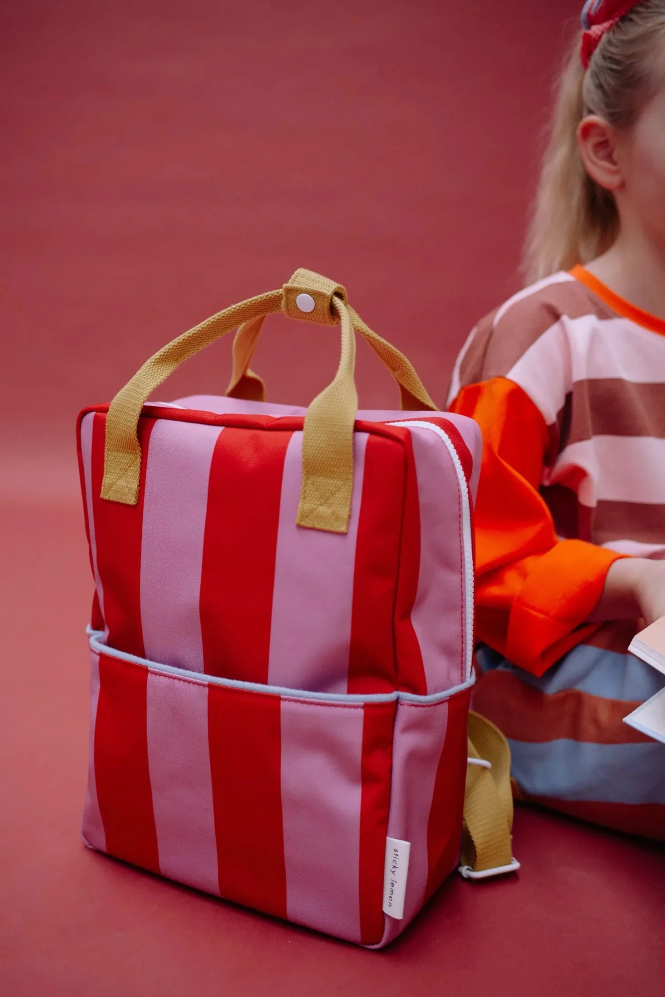 Sticky Lemon - LEMON TREE Kinder - Rucksack (M) • stripes | red apple + rosebay pink - ROSA ECK