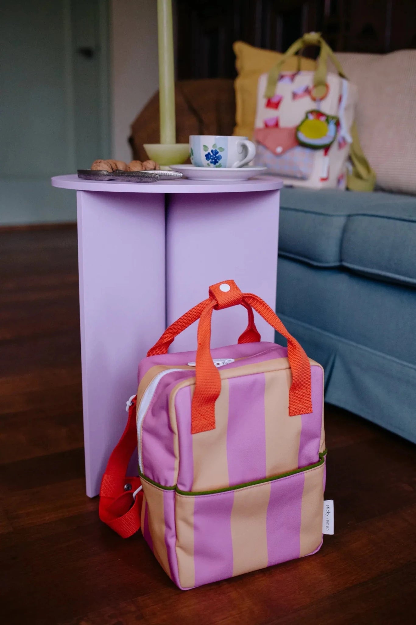 Sticky Lemon - LEMON TREE Kinder - Rucksack (S) • stripes | rosebay pink + apple grub - ROSA ECK