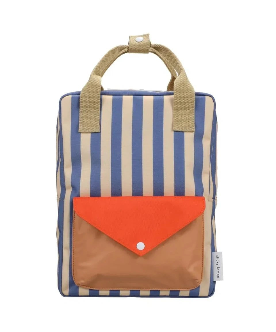 Sticky Lemon - WONDERS OF THE DEEP SEA Kinder - Rucksack (M) • envelope stripes | blue whale + sandy yellow - ROSA ECK