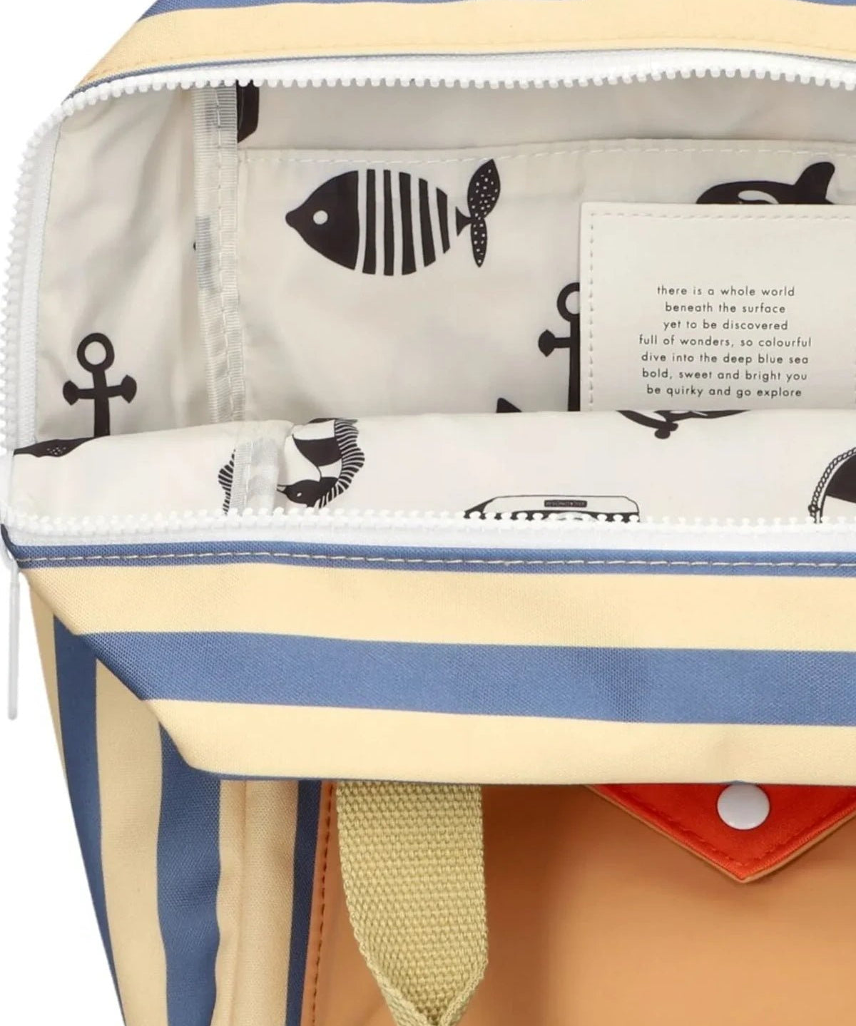 Sticky Lemon - WONDERS OF THE DEEP SEA Kinder - Rucksack (M) • envelope stripes | blue whale + sandy yellow - ROSA ECK