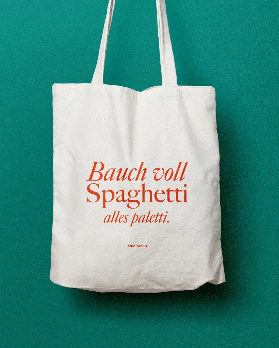 studio ciao - BAUCH VOLL SPAGHETTI, ALLES PALETTI Jutebeutel - Tasche - ROSA ECK Concept Store