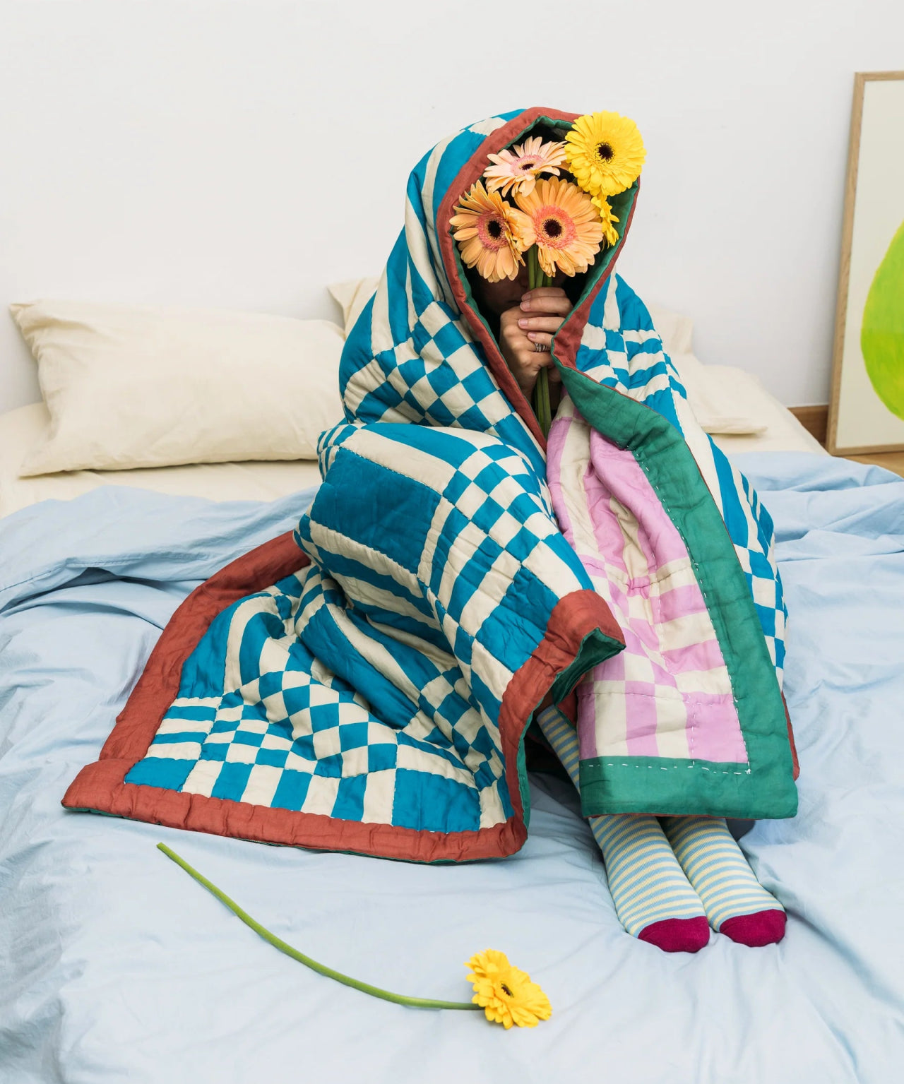 Tarta Gelatina - DOMINGO Steppdecke zum Wenden mit Karomuster - Sofadecke - ROSA ECK