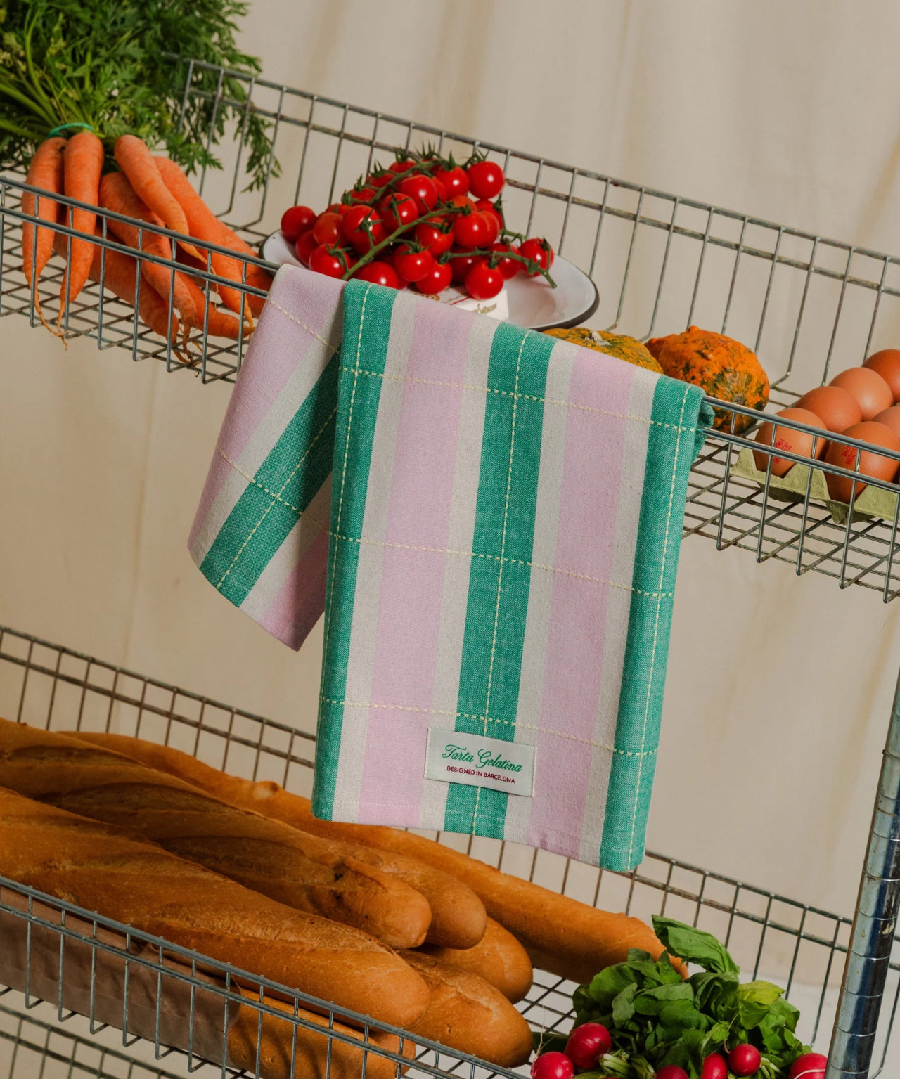 Tarta Gelatina - Gestreiftes Geschirrtuch • Grün/Rosa - Sofadecke - ROSA ECK