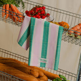 Tarta Gelatina - Gestreiftes Geschirrtuch • Grün/Rosa - Sofadecke - ROSA ECK