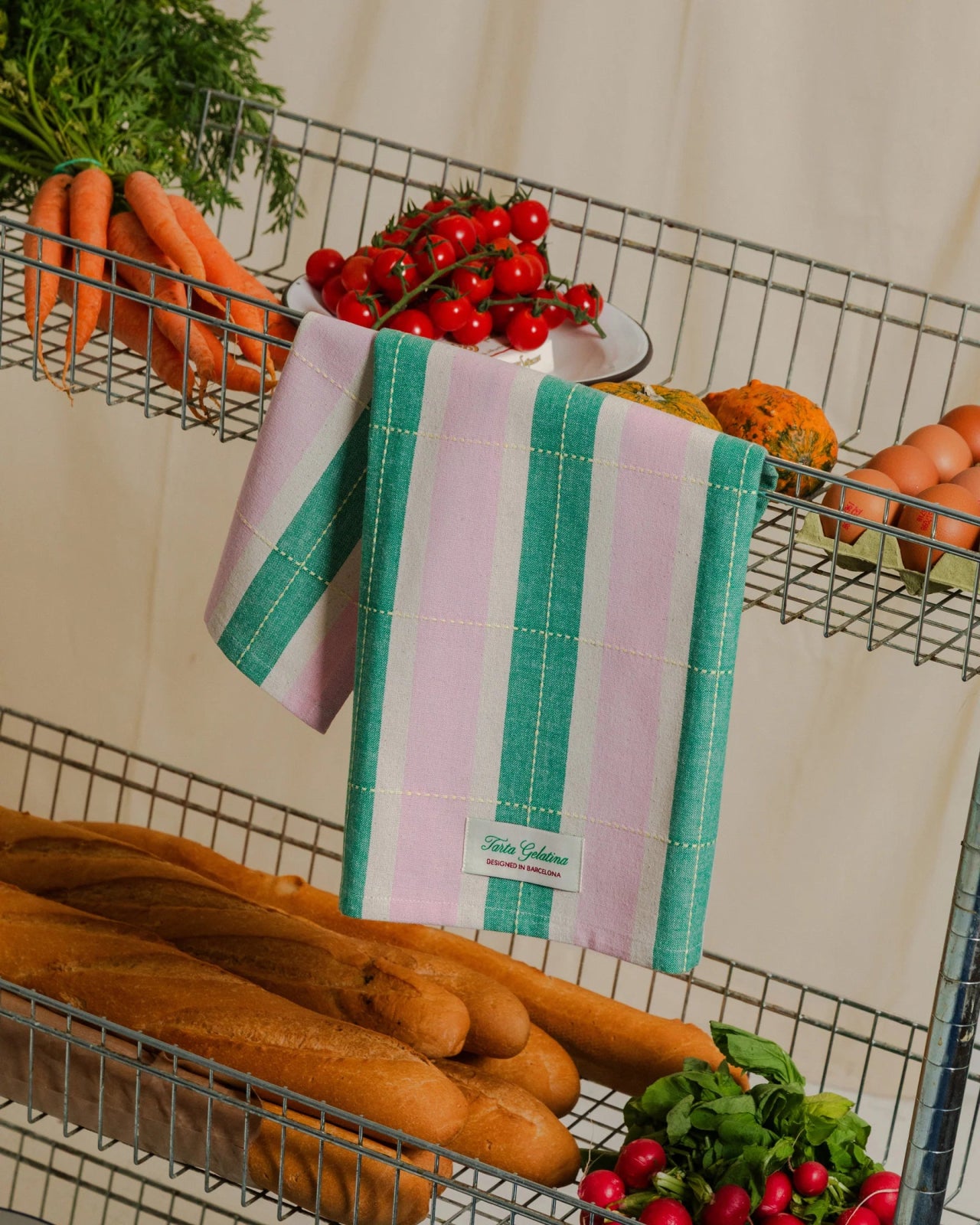 Tarta Gelatina - Gestreiftes Geschirrtuch • Grün/Rosa - Sofadecke - ROSA ECK