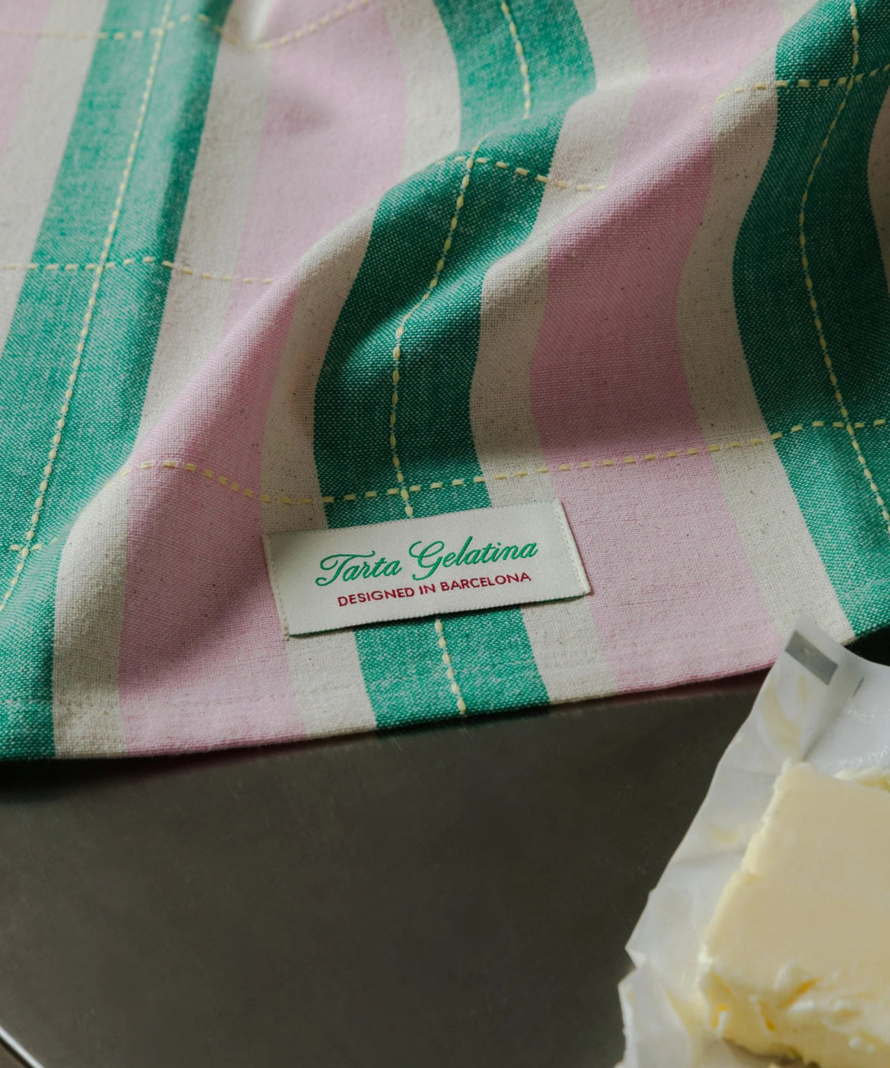 Tarta Gelatina - Gestreiftes Geschirrtuch • Grün/Rosa - Sofadecke - ROSA ECK