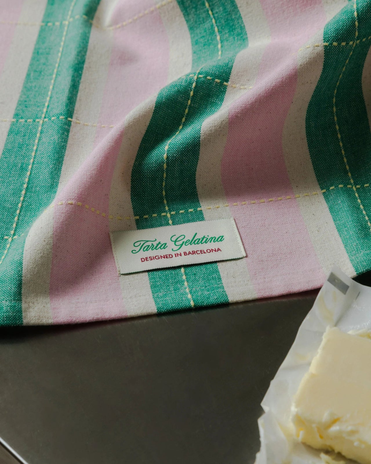 Tarta Gelatina - Gestreiftes Geschirrtuch • Grün/Rosa - Sofadecke - ROSA ECK