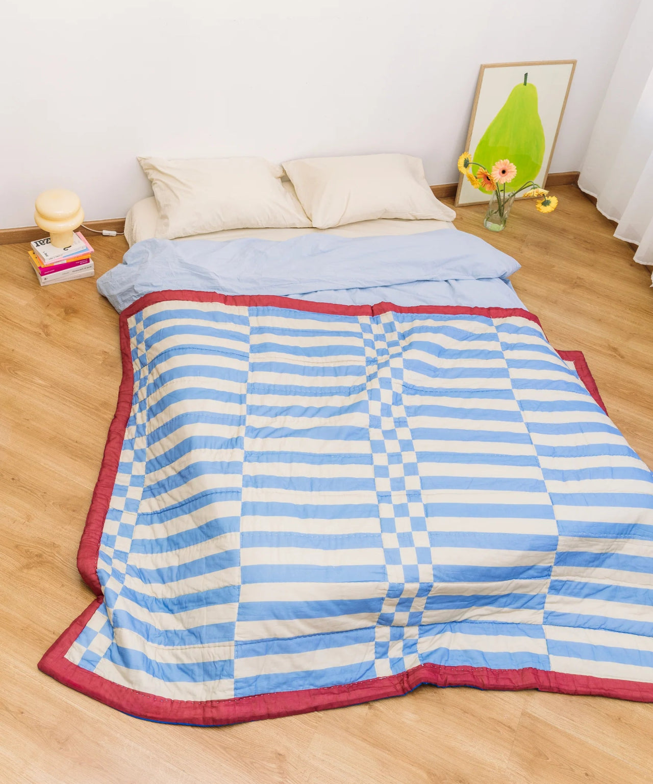 Tarta Gelatina - SIESTA Steppdecke zum Wenden mit Streifen - Sofadecke - ROSA ECK