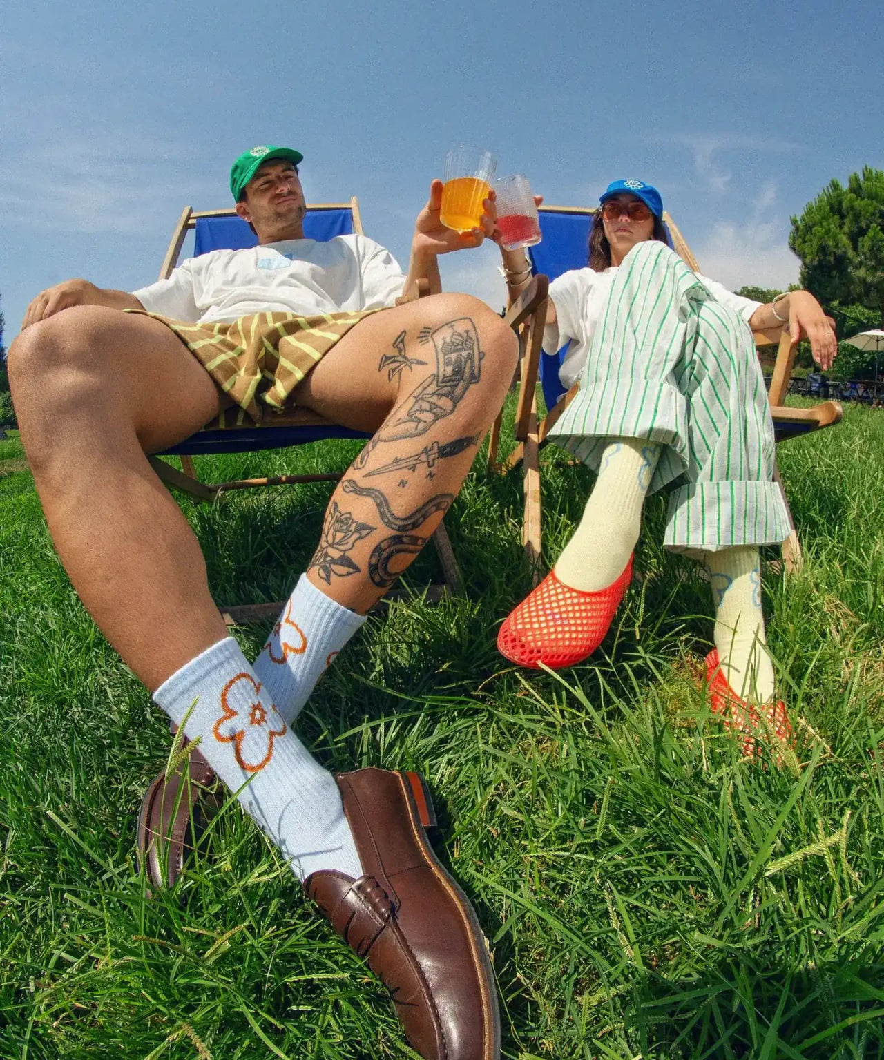 Tarta Gelatina - TRY LATER Socken – Hellblau mit Blumen - Motiv - Socken - ROSA ECK Concept Store